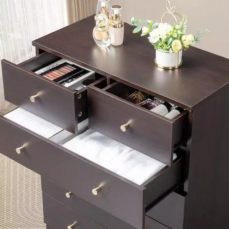 White 4-Drawer Dresser, 3-Tier, Matte Gold Handles, for 1