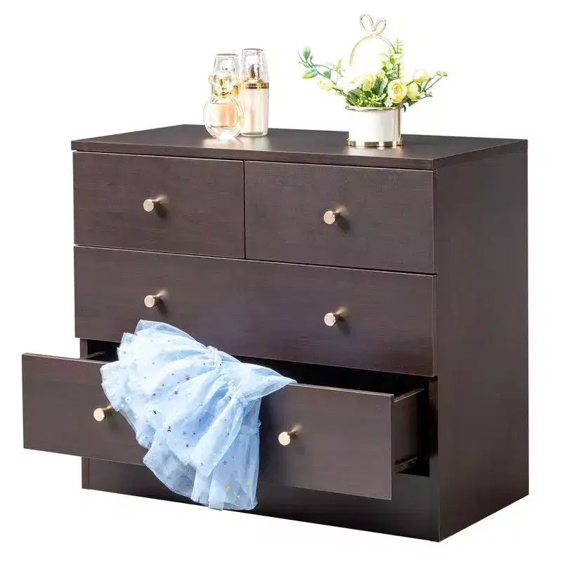 White 4-Drawer Dresser, 3-Tier, Matte Gold Handles, for 1