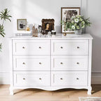 White 6-Drawer Dresser with French Curved Legs, MDF