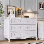 White 6-Drawer Dresser with French Curved Legs, MDF