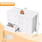 White 6-Drawer Dresser with French Curved Legs, MDF