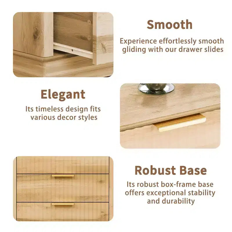 Brown / Natural Fluted Nightstand with 3 Drawers, Single