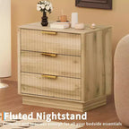 Brown / Natural Fluted Nightstand with 3 Drawers, Single