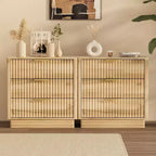 Brown / Natural Fluted Nightstand with 3 Drawers, Single