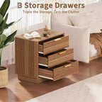 Brown / Natural Fluted Nightstand with 3 Drawers, Single