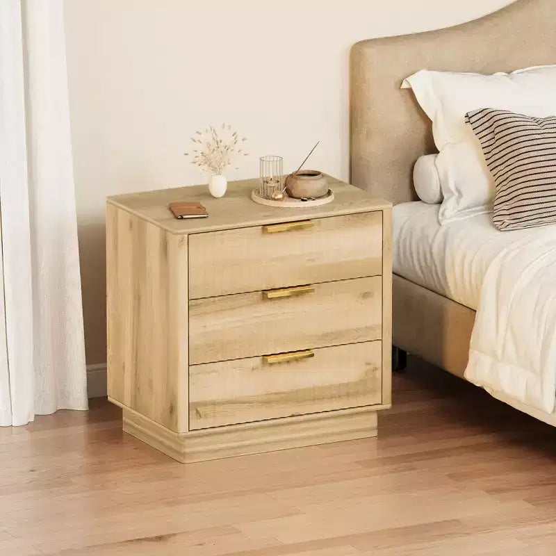 Brown / Natural Fluted Nightstand with 3 Drawers, Single