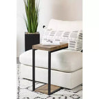 Brown Wood & Black Metal Snack Side Table, 1-Person