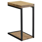 Brown Wood & Black Metal Snack Side Table, 1-Person