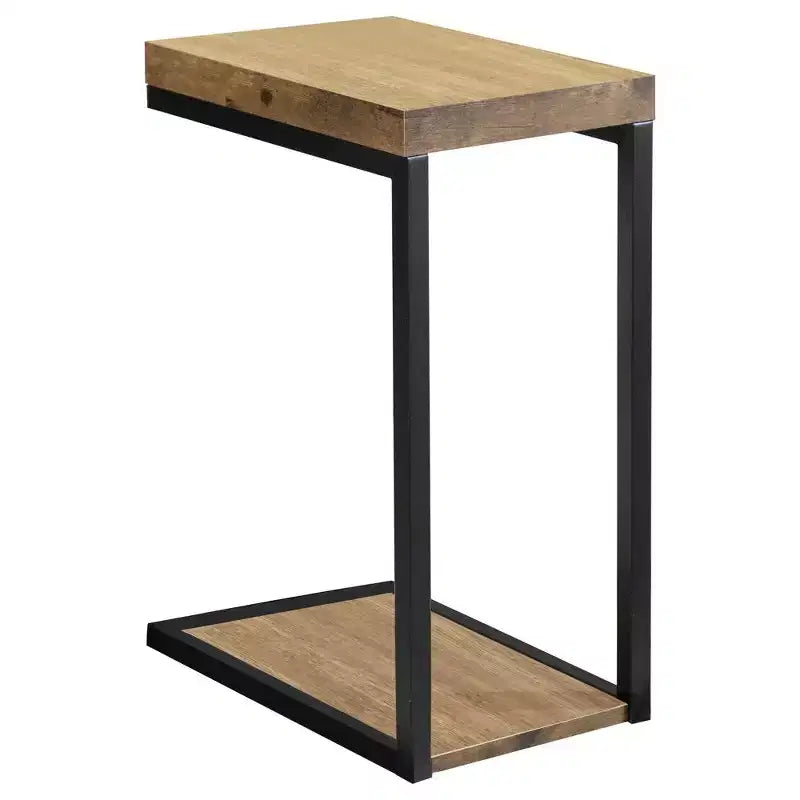 Brown Wood & Black Metal Snack Side Table, 1-Person