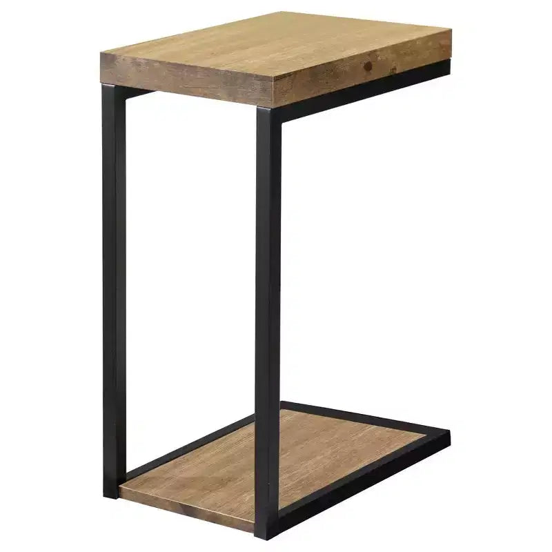 Brown Wood & Black Metal Snack Side Table, 1-Person