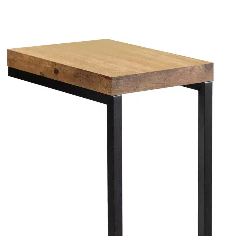 Brown Wood & Black Metal Snack Side Table, 1-Person