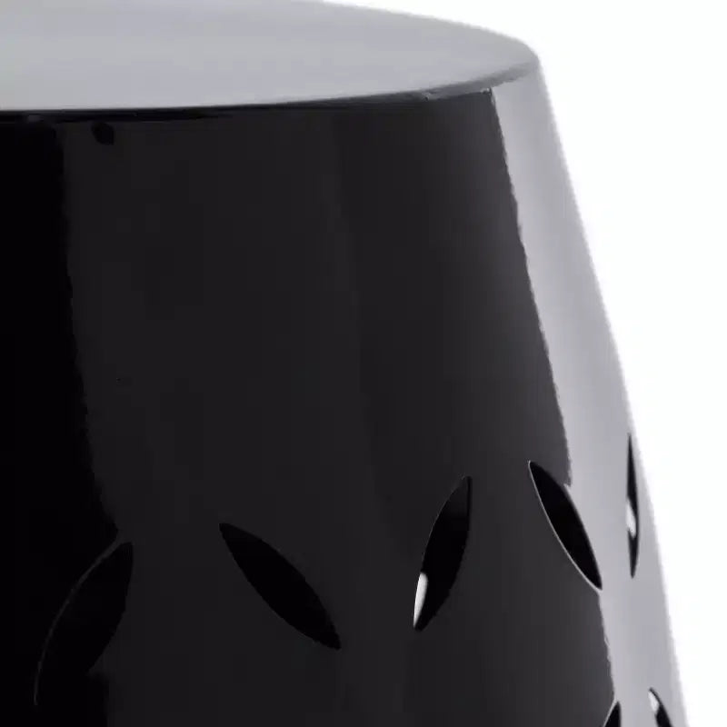 Black Cylindrical Side Table, Iron Laser-Cut, 1-Person Use, Indoor/Outdoor