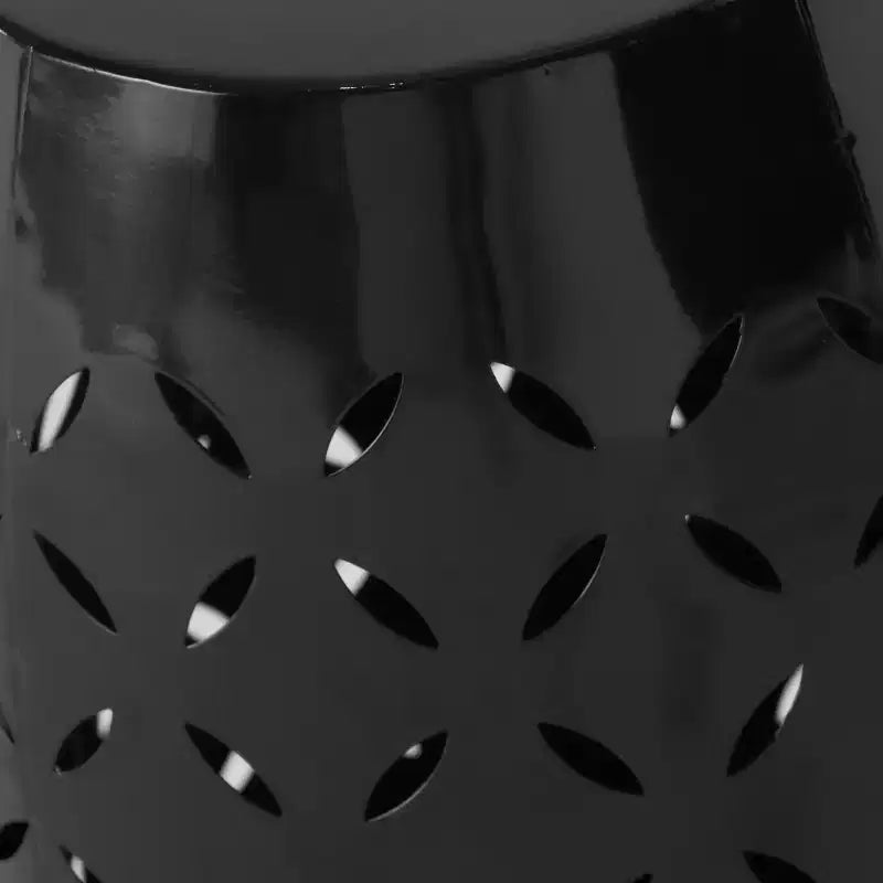 Black Cylindrical Side Table, Iron Laser-Cut, 1-Person Use, Indoor/Outdoor