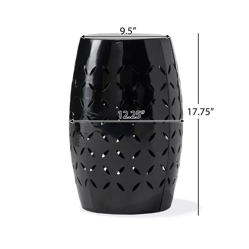 Black Cylindrical Side Table, Iron Laser-Cut, 1-Person Use, Indoor/Outdoor