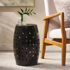 Black Cylindrical Side Table, Iron Laser-Cut, 1-Person Use, Indoor/Outdoor