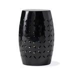Black Cylindrical Side Table, Iron Laser-Cut, 1-Person Use, Indoor/Outdoor