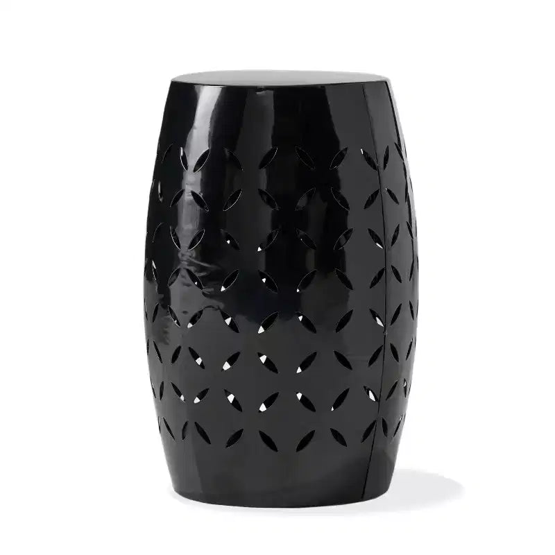 Black Cylindrical Side Table, Iron Laser-Cut, 1-Person Use, Indoor/Outdoor