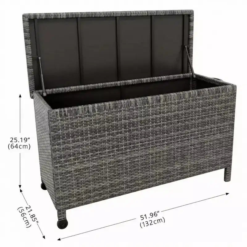 125-Gallon PE Rattan Deck Box with Wheels, Brown / Gray, 1-Person