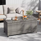 125-Gallon PE Rattan Deck Box with Wheels, Brown / Gray, 1-Person