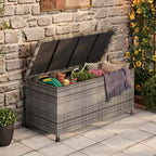 125-Gallon PE Rattan Deck Box with Wheels, Brown / Gray, 1-Person