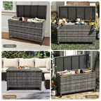 125-Gallon PE Rattan Deck Box with Wheels, Brown / Gray, 1-Person
