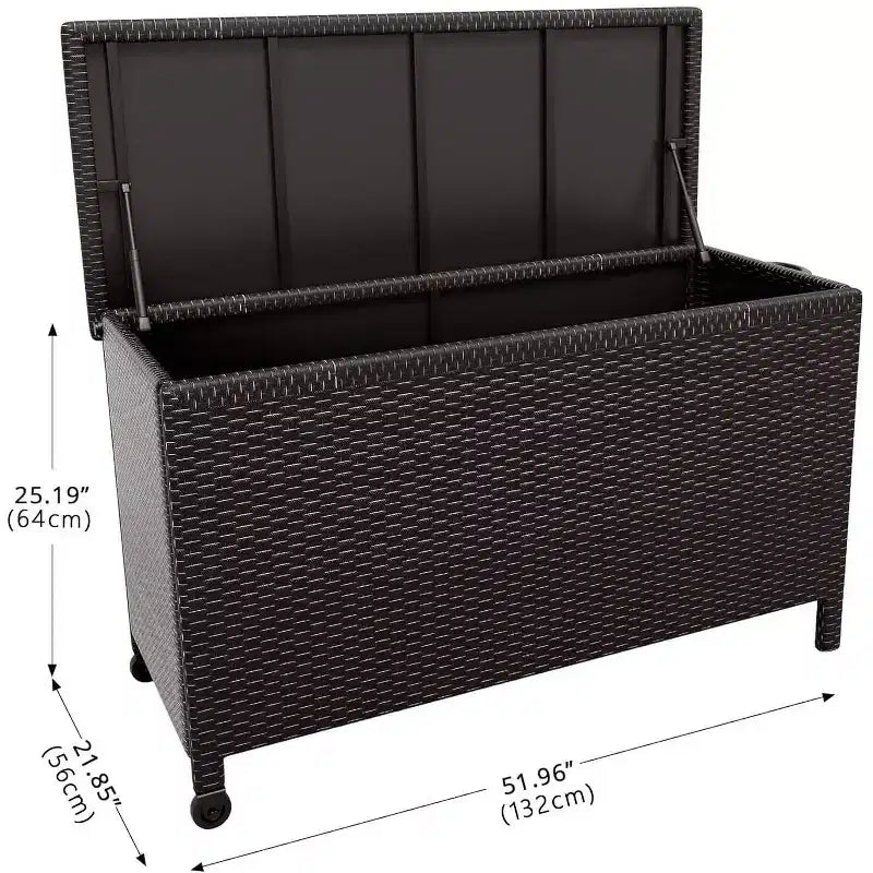 125-Gallon PE Rattan Deck Box with Wheels, Brown / Gray, 1-Person