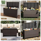 125-Gallon PE Rattan Deck Box with Wheels, Brown / Gray, 1-Person