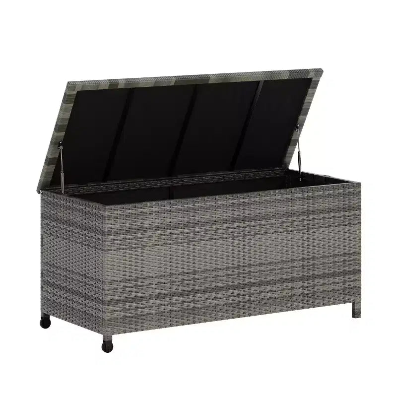 125-Gallon PE Rattan Deck Box with Wheels, Brown / Gray, 1-Person