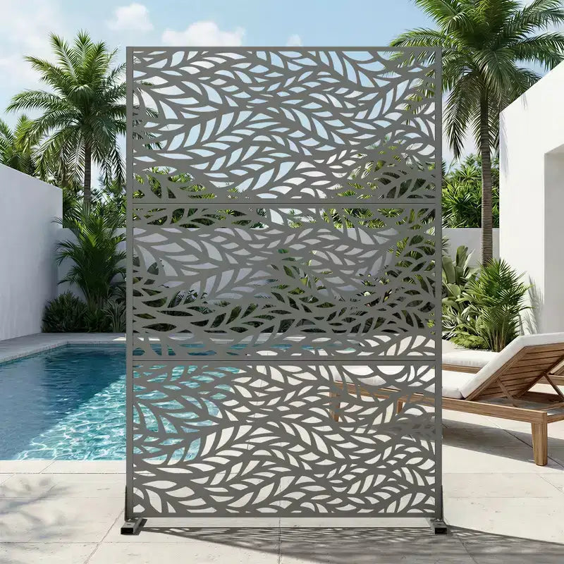 Brown / Light Gray / Olive Green 3-Panel Metal Privacy Screen, Freestanding & Wall-Mount