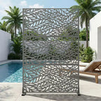 Brown / Light Gray / Olive Green 3-Panel Metal Privacy Screen, Freestanding & Wall-Mount