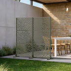 Brown / Light Gray / Olive Green 3-Panel Metal Privacy Screen, Freestanding & Wall-Mount