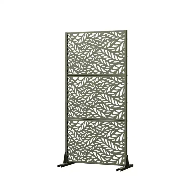 Brown / Light Gray / Olive Green 3-Panel Metal Privacy Screen, Freestanding & Wall-Mount