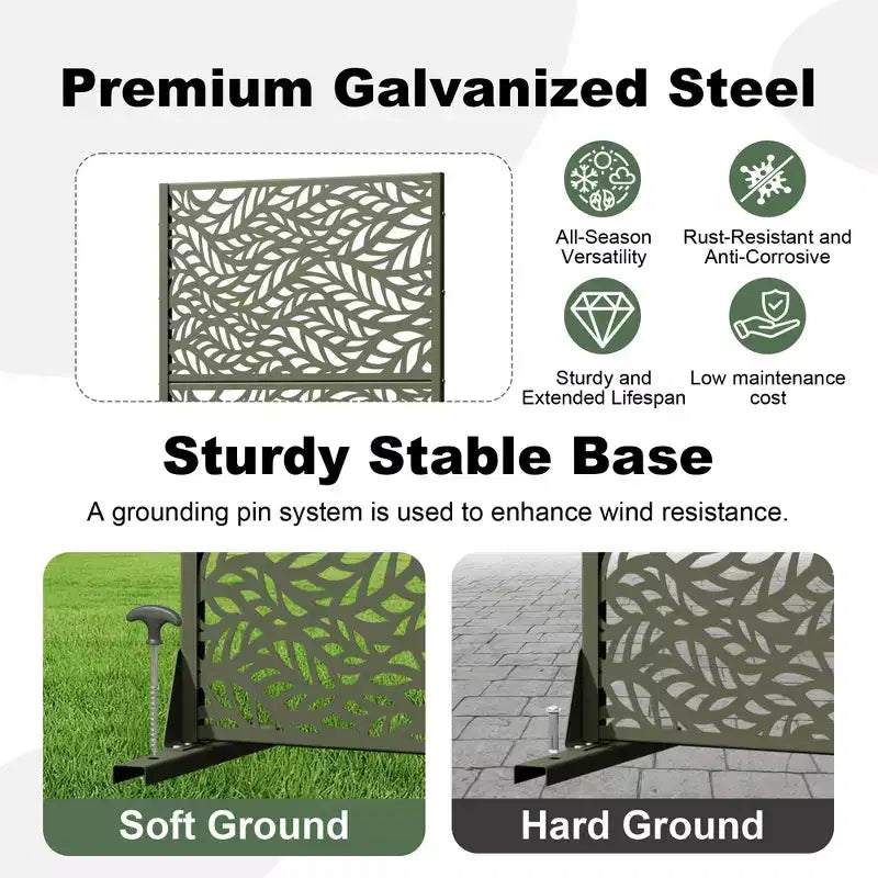 Brown / Light Gray / Olive Green 3-Panel Metal Privacy Screen, Freestanding & Wall-Mount