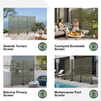 Brown / Light Gray / Olive Green 3-Panel Metal Privacy Screen, Freestanding & Wall-Mount