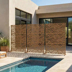 Brown / Light Gray / Olive Green 3-Panel Metal Privacy Screen, Freestanding & Wall-Mount
