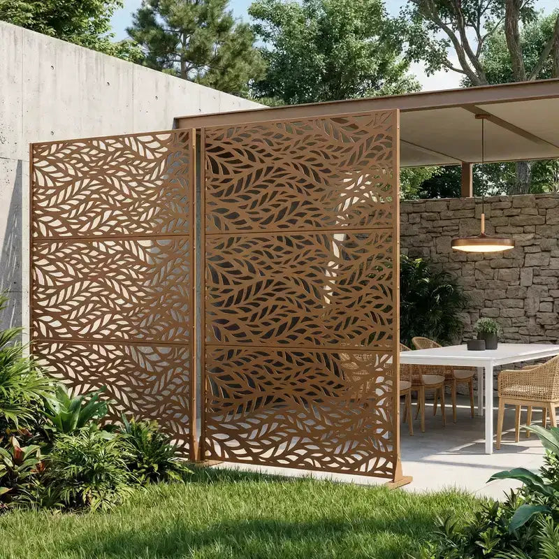 Brown / Light Gray / Olive Green 3-Panel Metal Privacy Screen, Freestanding & Wall-Mount