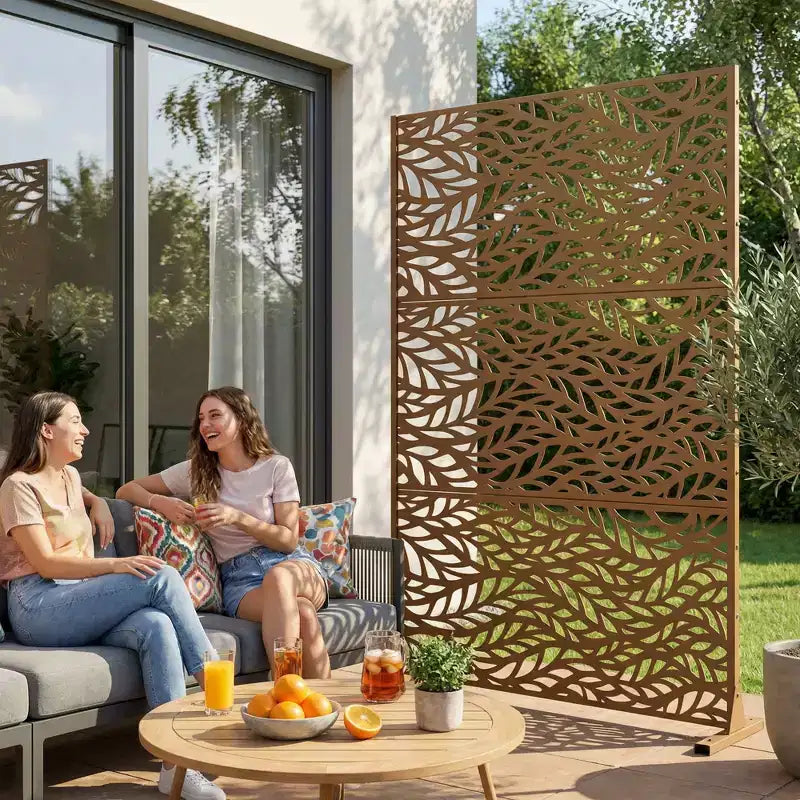 Brown / Light Gray / Olive Green 3-Panel Metal Privacy Screen, Freestanding & Wall-Mount