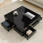 Black High Gloss Square Coffee Table with 4 Drawers
