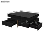 Black High Gloss Square Coffee Table with 4 Drawers