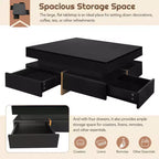 Black High Gloss Square Coffee Table with 4 Drawers