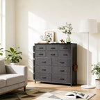 Dark Gray 12-Drawer Fabric Storage Tower with Wood Top, 1-Person