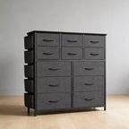 Dark Gray 12-Drawer Fabric Storage Tower with Wood Top, 1-Person