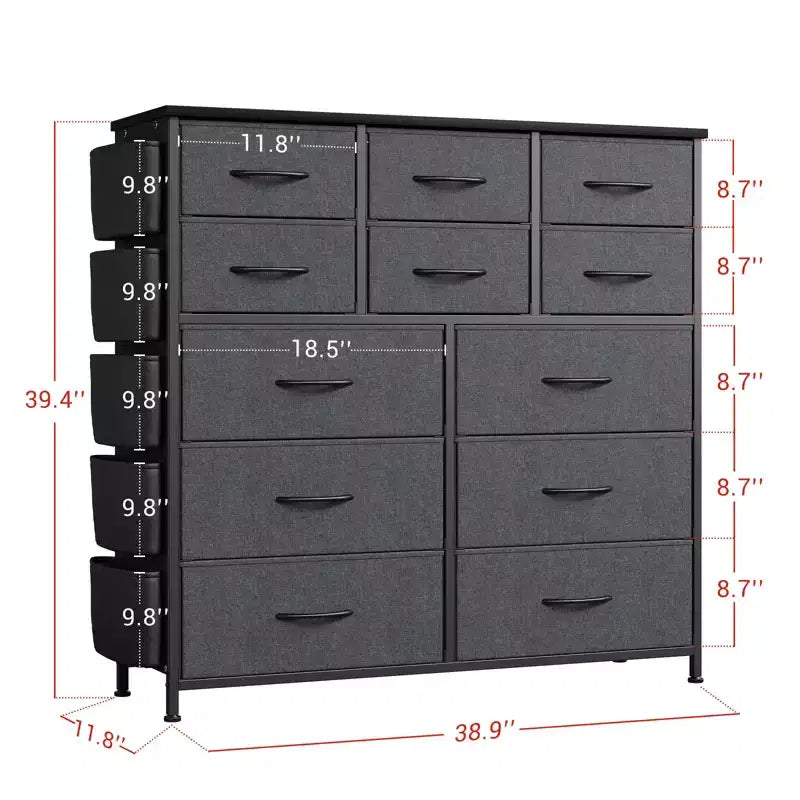 Dark Gray 12-Drawer Fabric Storage Tower with Wood Top, 1-Person