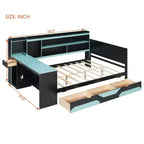 Black+Blue / Black+Red Gaming Daybed with Desk & Storage – Full/Queen, 1-Person