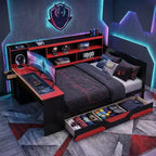 Black+Blue / Black+Red Gaming Daybed with Desk & Storage – Full/Queen, 1-Person