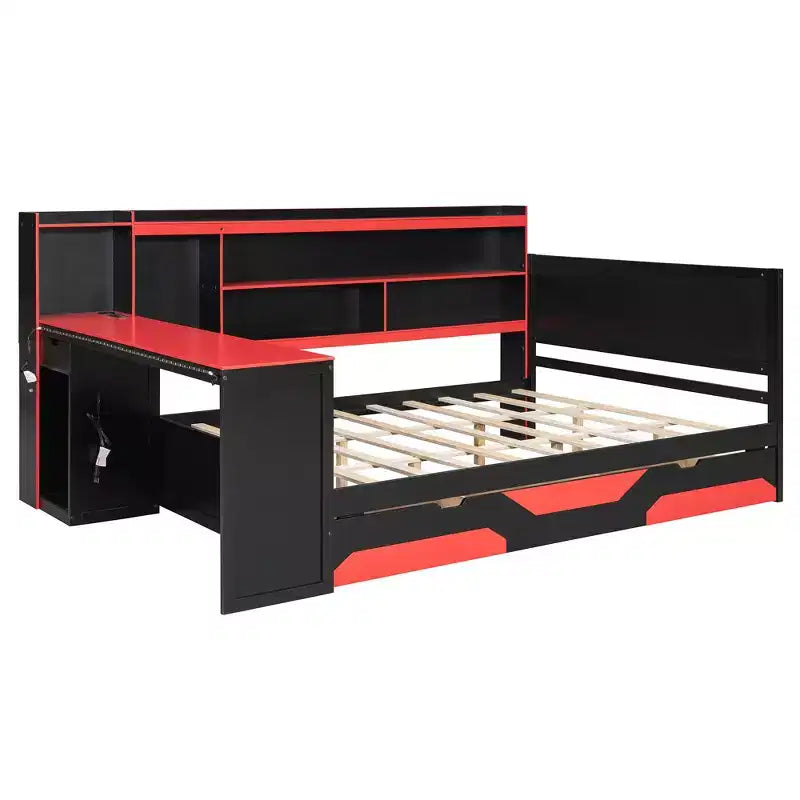 Black+Blue / Black+Red Gaming Daybed with Desk & Storage – Full/Queen, 1-Person