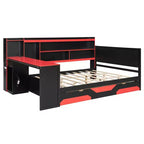 Black+Blue / Black+Red Gaming Daybed with Desk & Storage – Full/Queen, 1-Person