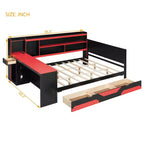 Black+Blue / Black+Red Gaming Daybed with Desk & Storage – Full/Queen, 1-Person