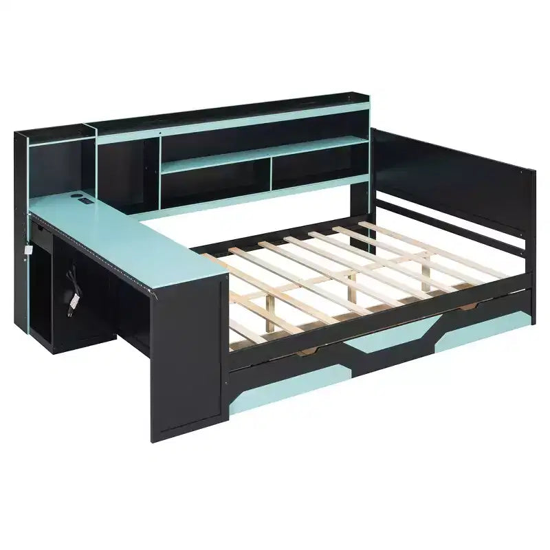 Black+Blue / Black+Red Gaming Daybed with Desk & Storage – Full/Queen, 1-Person
