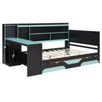Black+Blue / Black+Red Gaming Daybed with Desk & Storage – Full/Queen, 1-Person